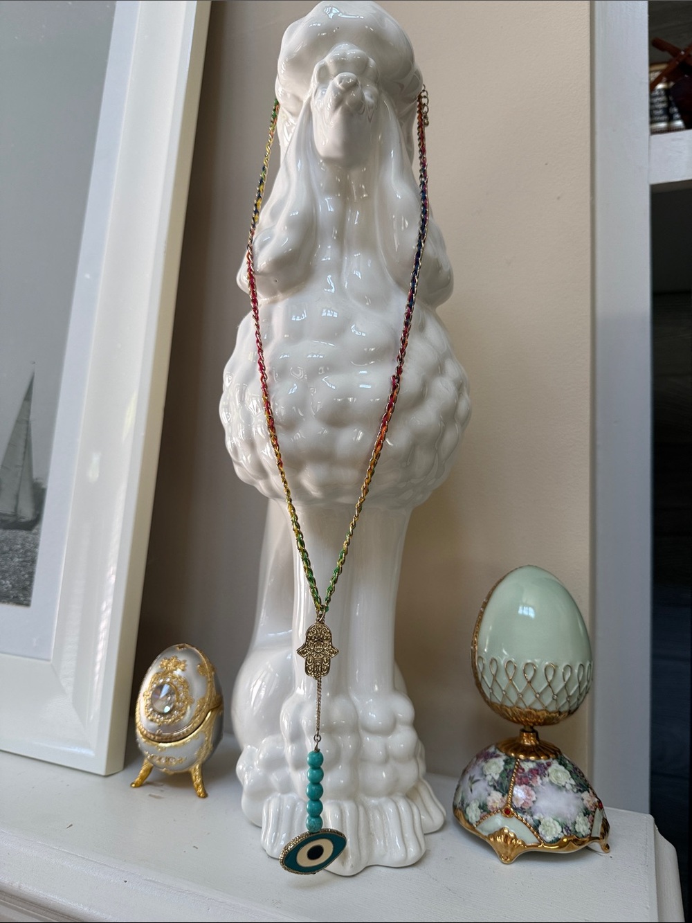 Anthropologie Multicolor Beaded Hamsa Pendant Necklace